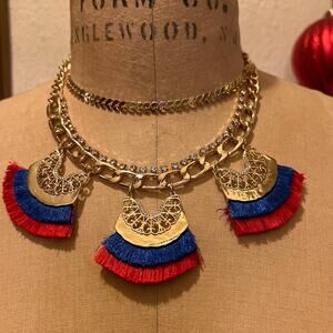 GUESS Gold-Tone Crystal & Fringe Statement Necklace NWT